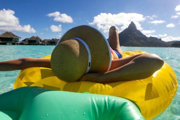 Floating on a lagoon at Bora Bora island