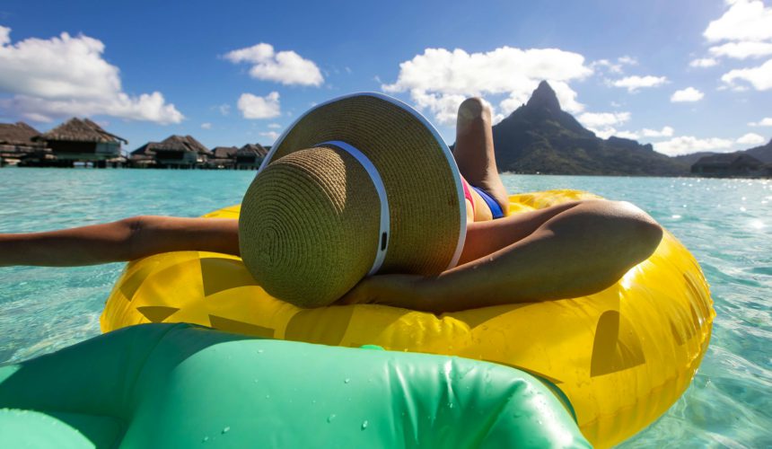 Floating on a lagoon at Bora Bora island