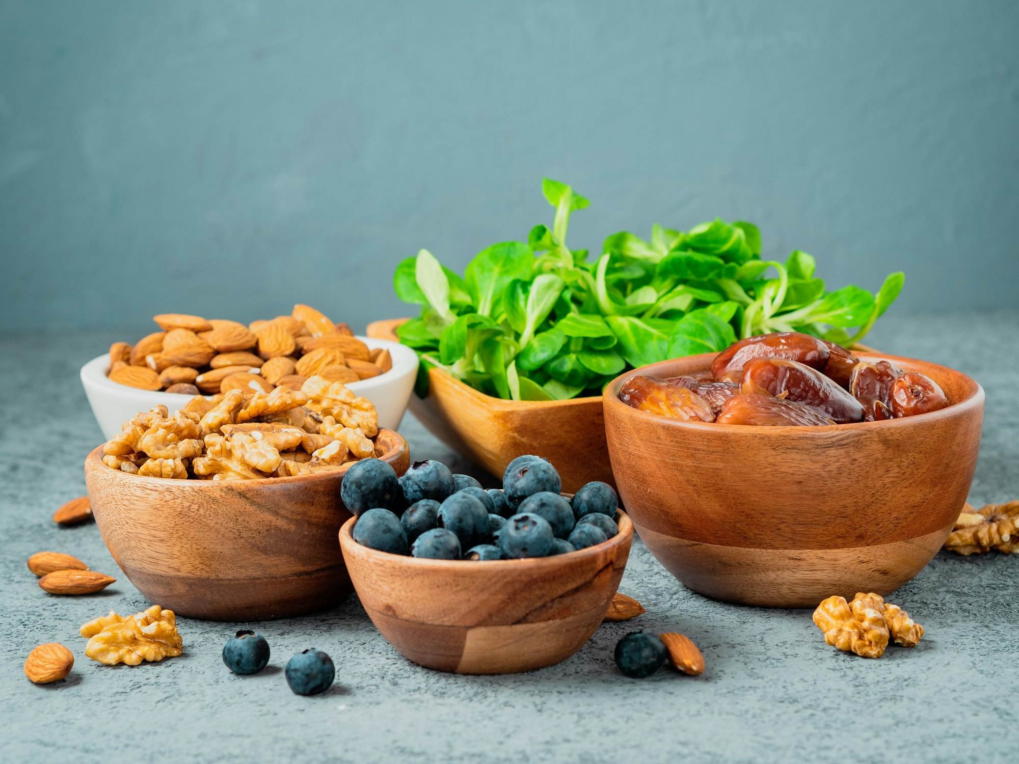Superfoods on gray stone